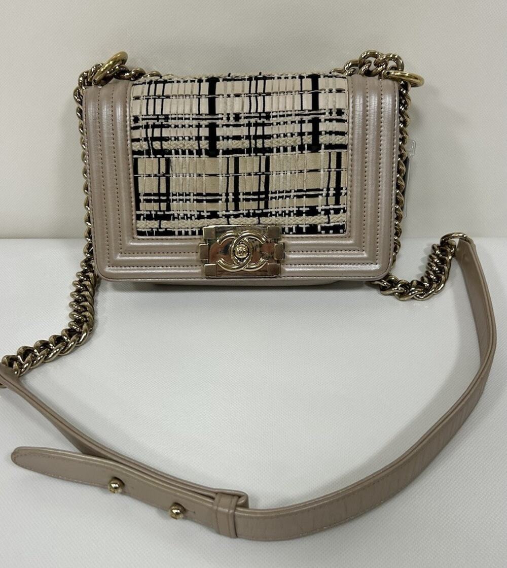 Chanel Small Boy Bag - Tweed Woven Detail / Gold Hardware- Very Good Condition